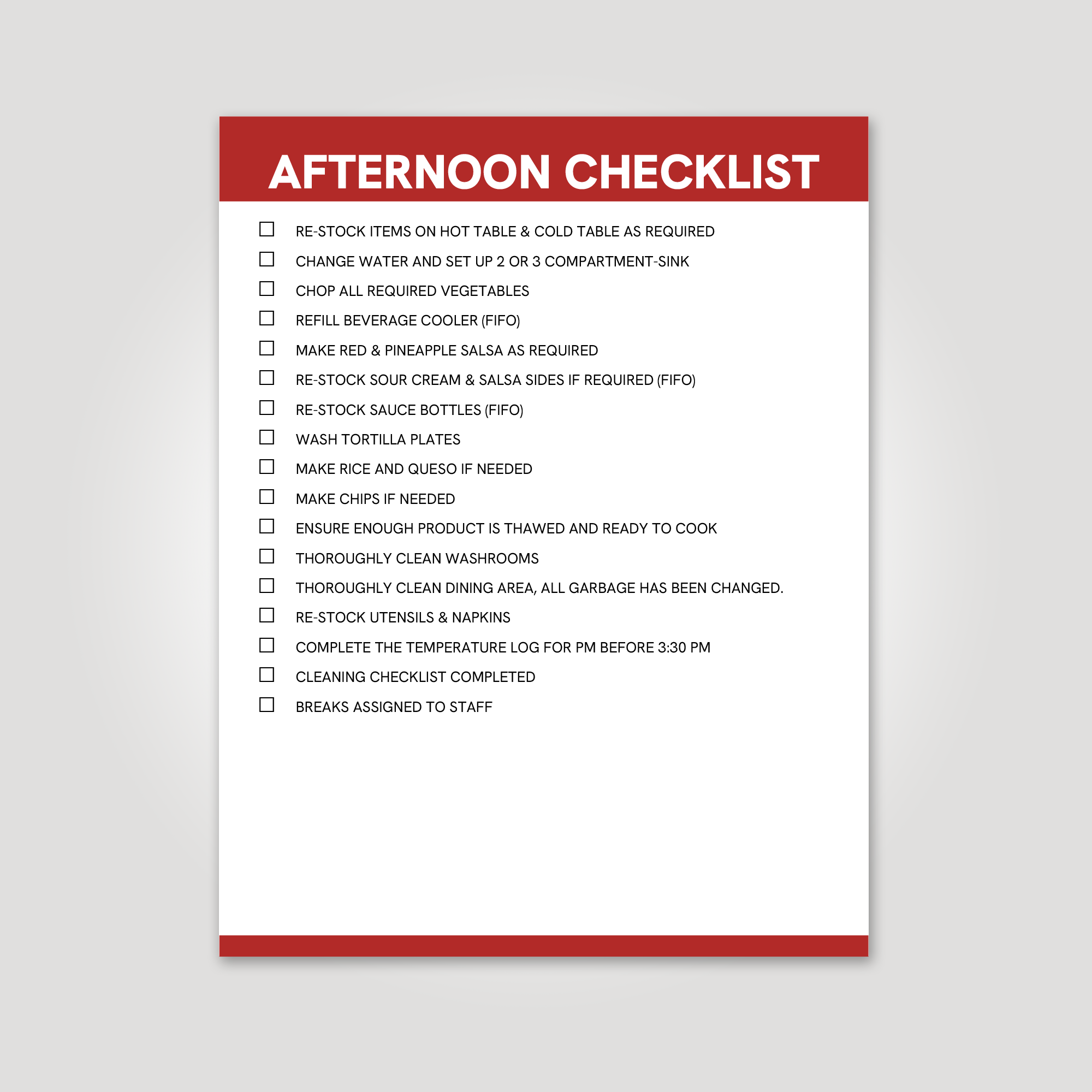 Afternoon Checklist