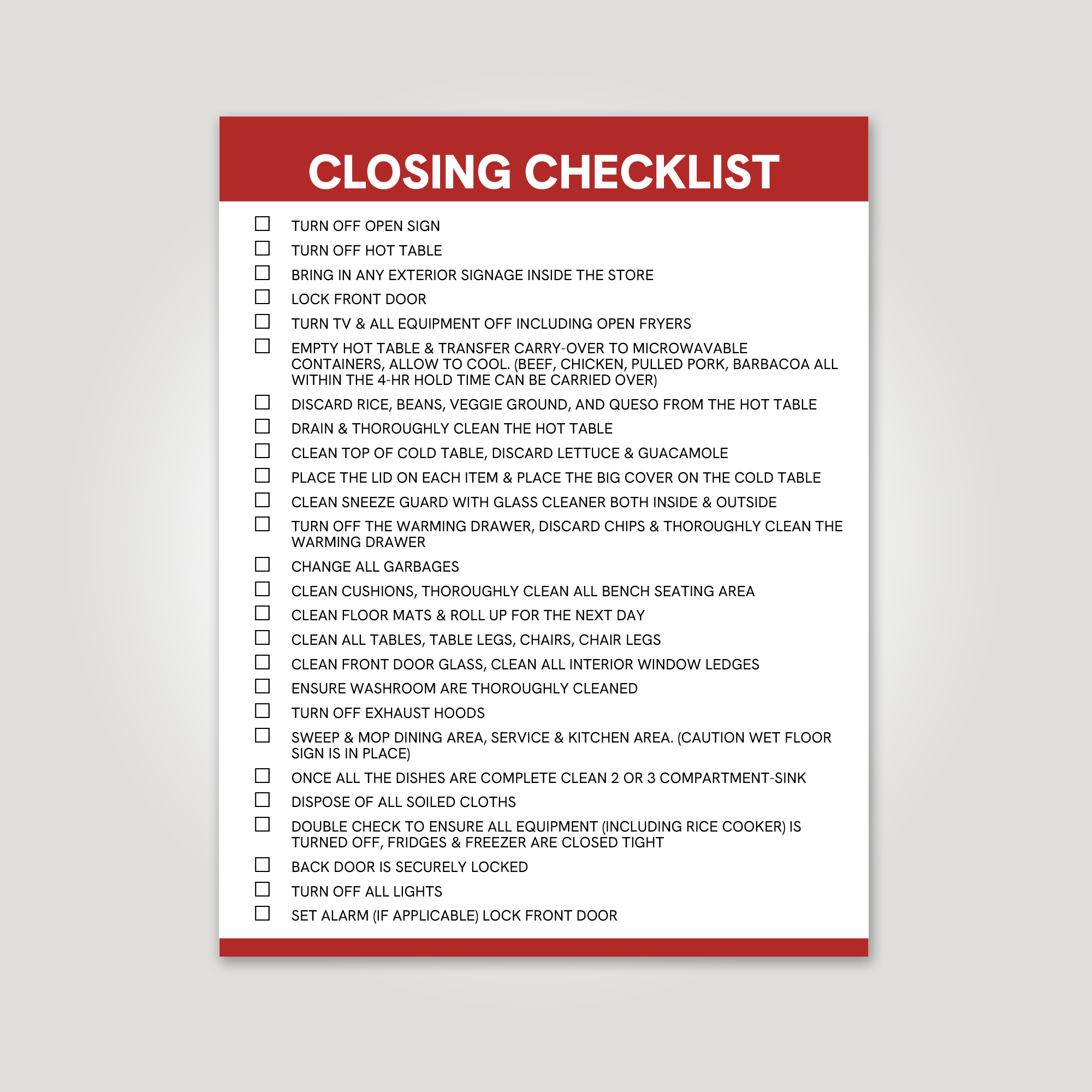 Closing Checklist