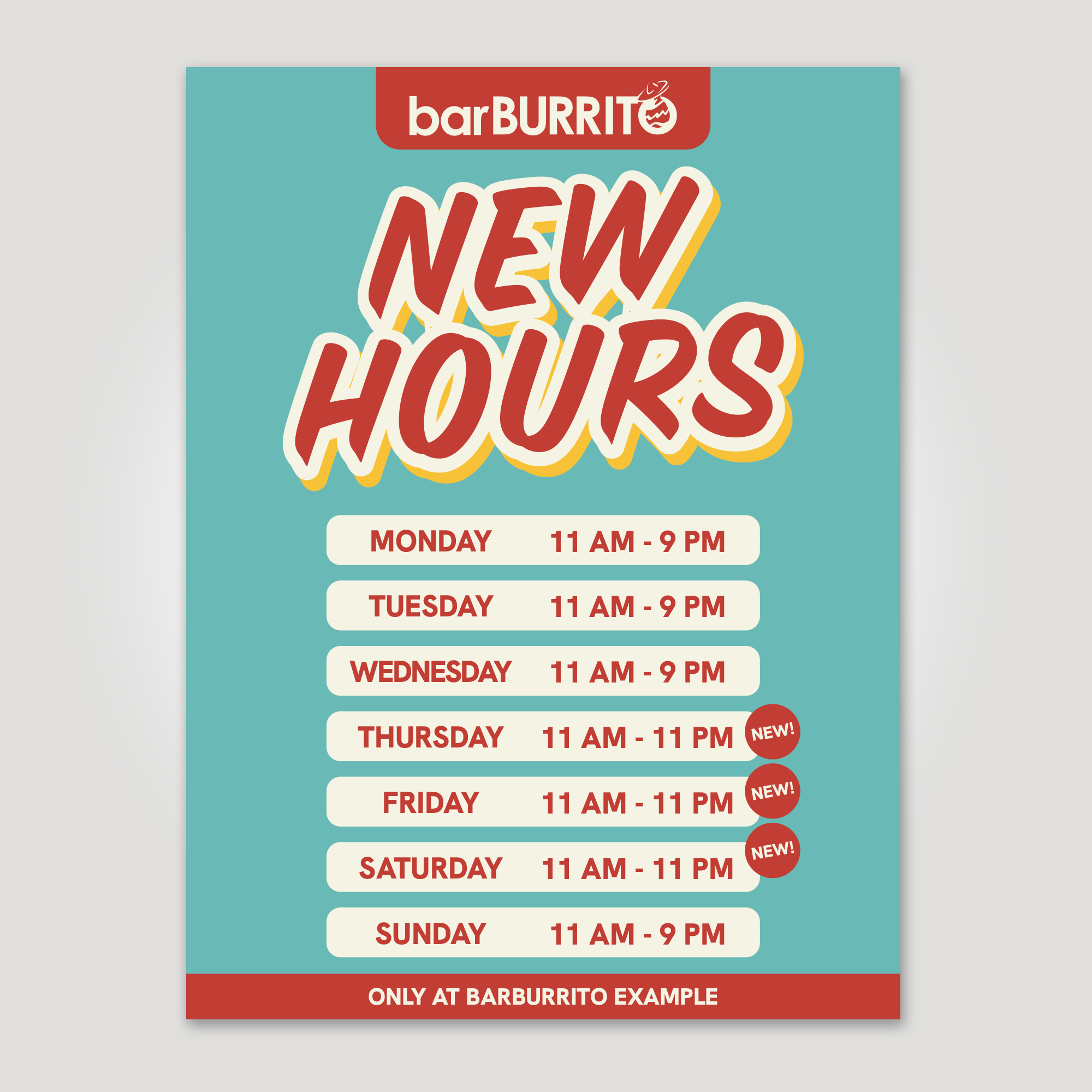 New Hours Poster