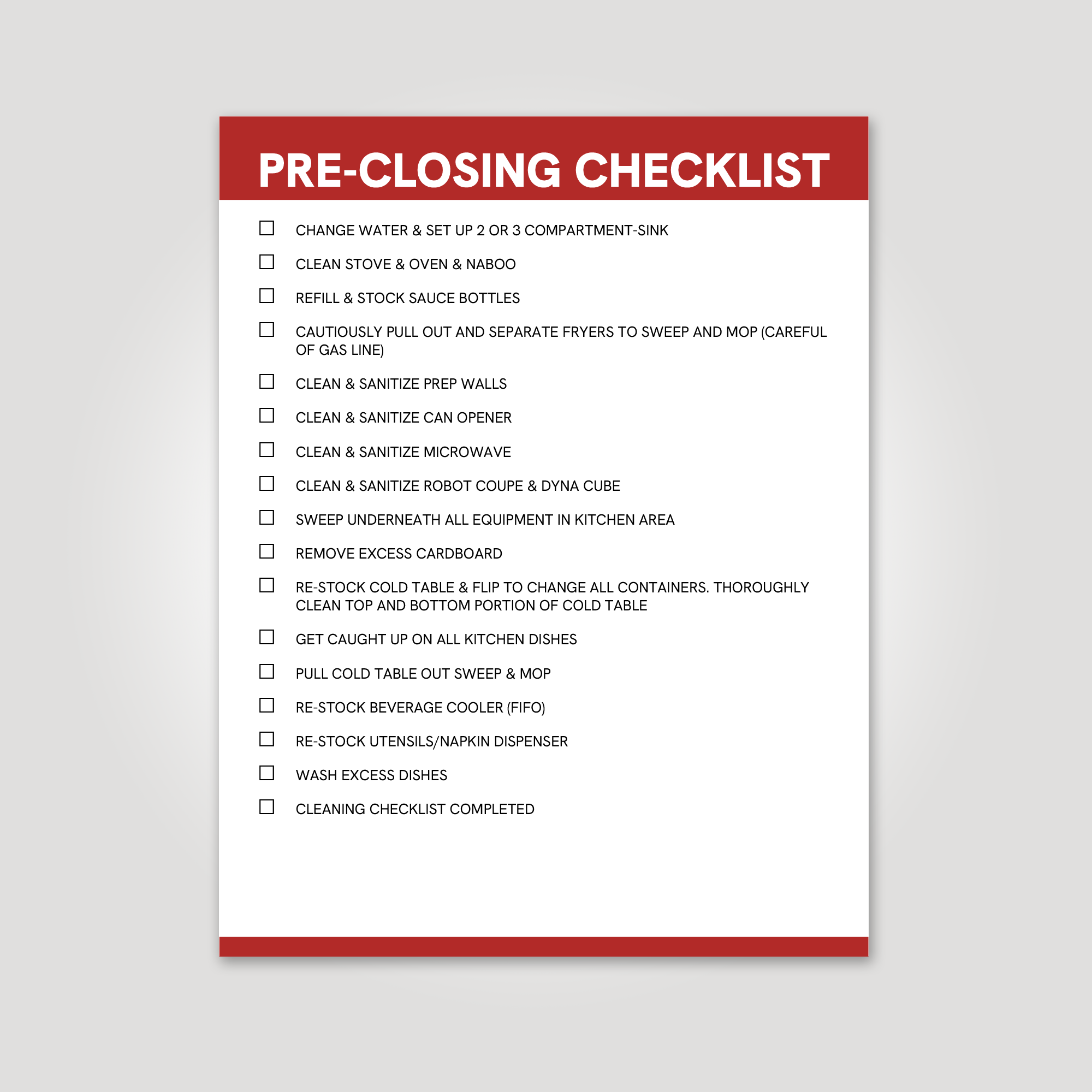 Pre-Closing Checklist