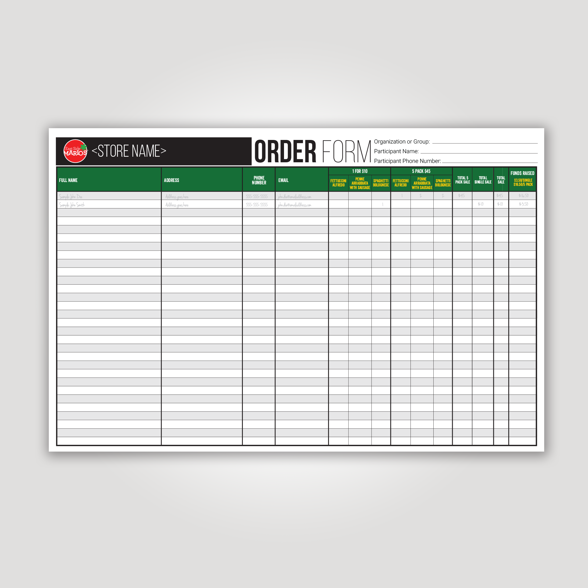 Cold Pack Order Form