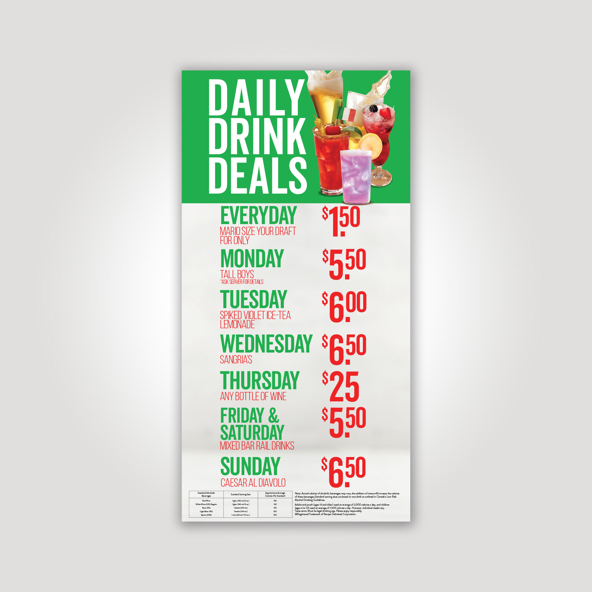 Daily Drink Deals - 35.5 x 18"