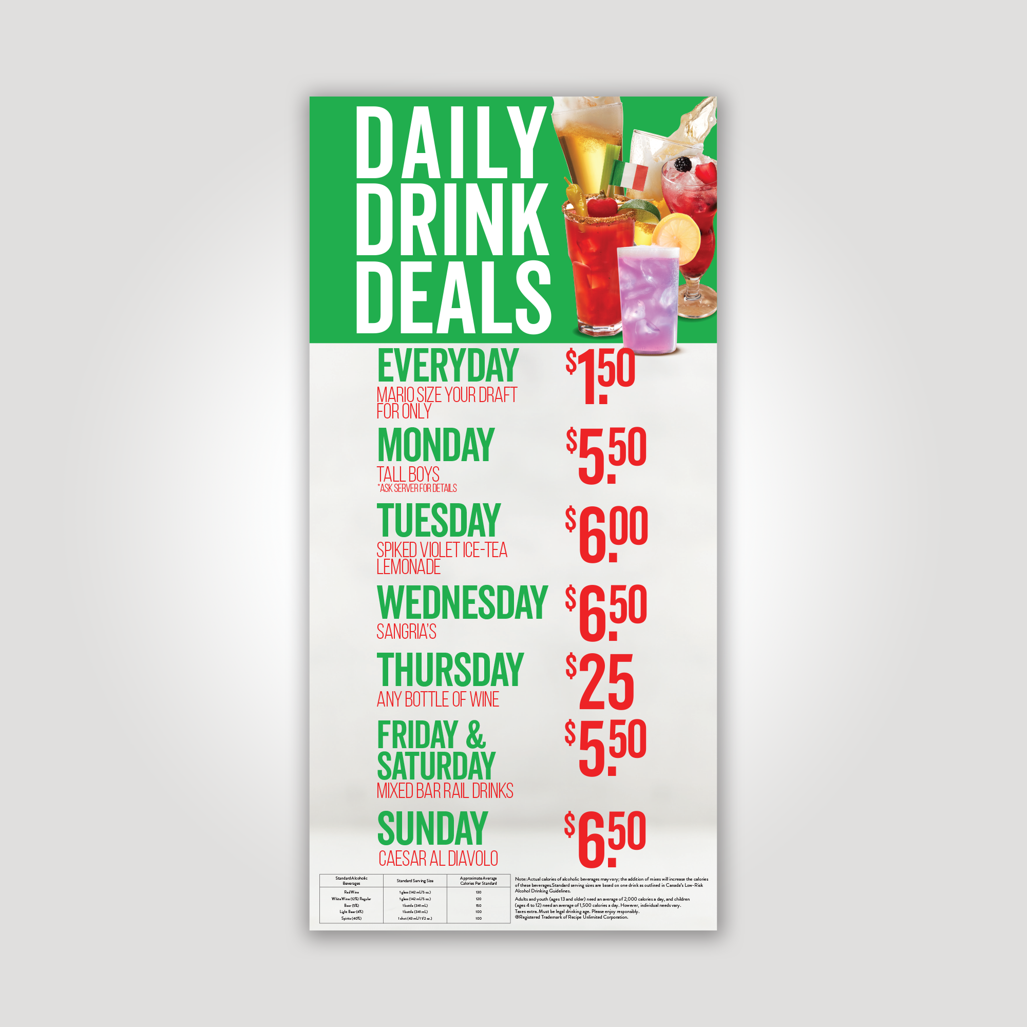 Daily Drink Deals - 45 x 22"