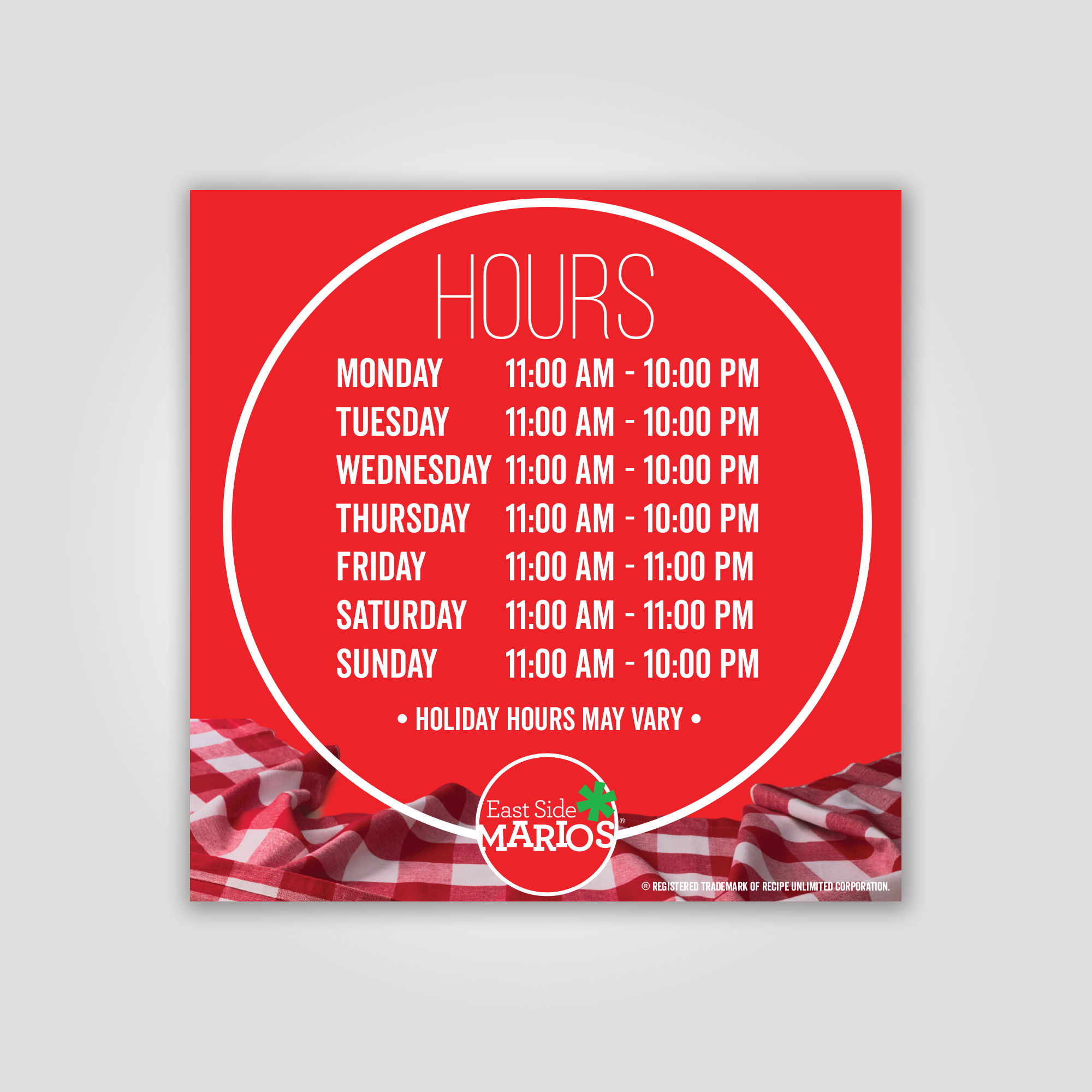 Hour of Operations Window Cling (Version 1)