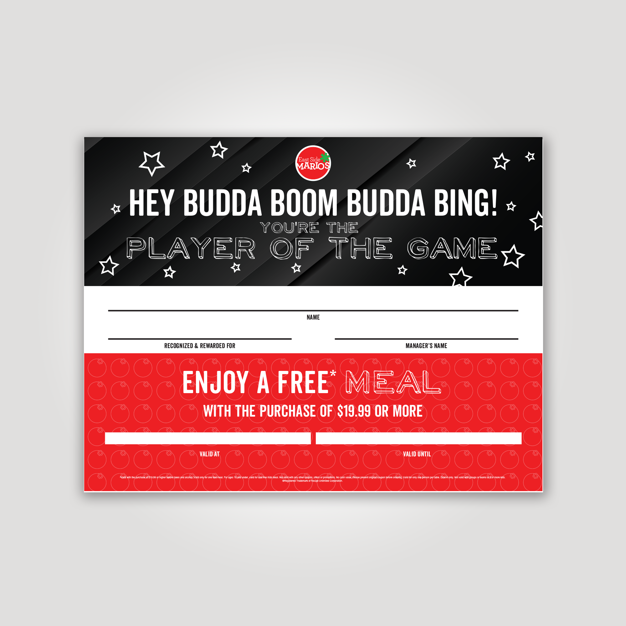 Player of the Game Coupon (Free Kids Meal)