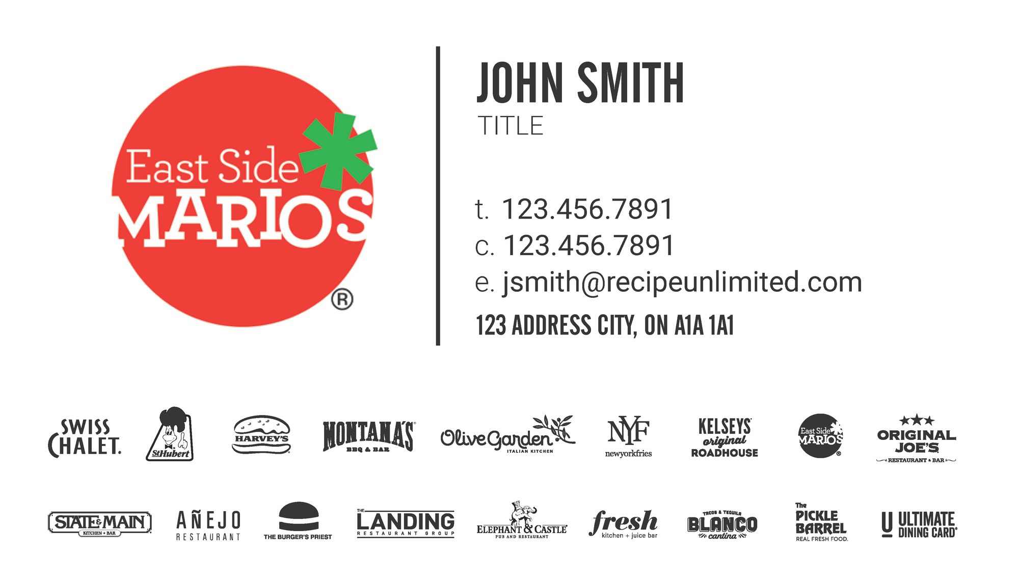 East Side Mario's Business Card