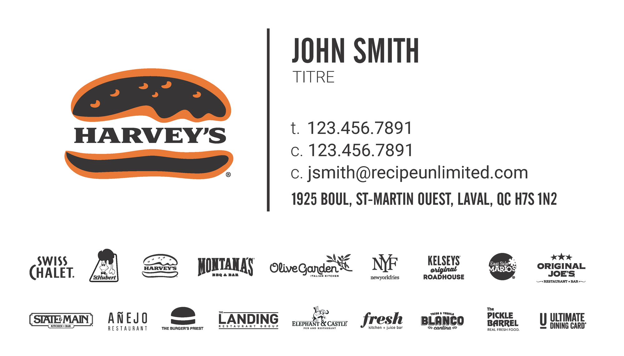 Harvey's Business Card - Bilingual