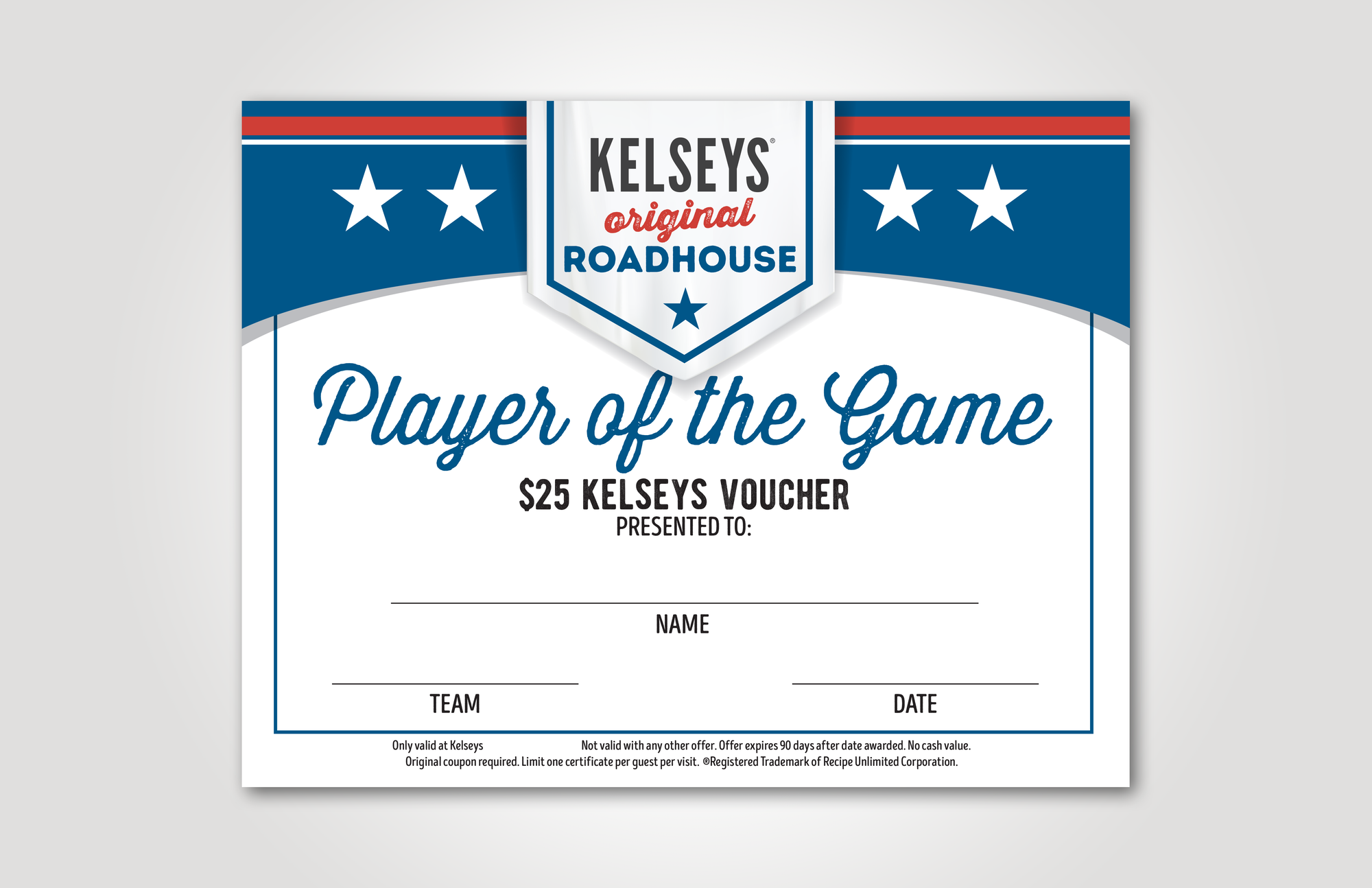 Player of the Game Certificate $25 Voucher (Custom)