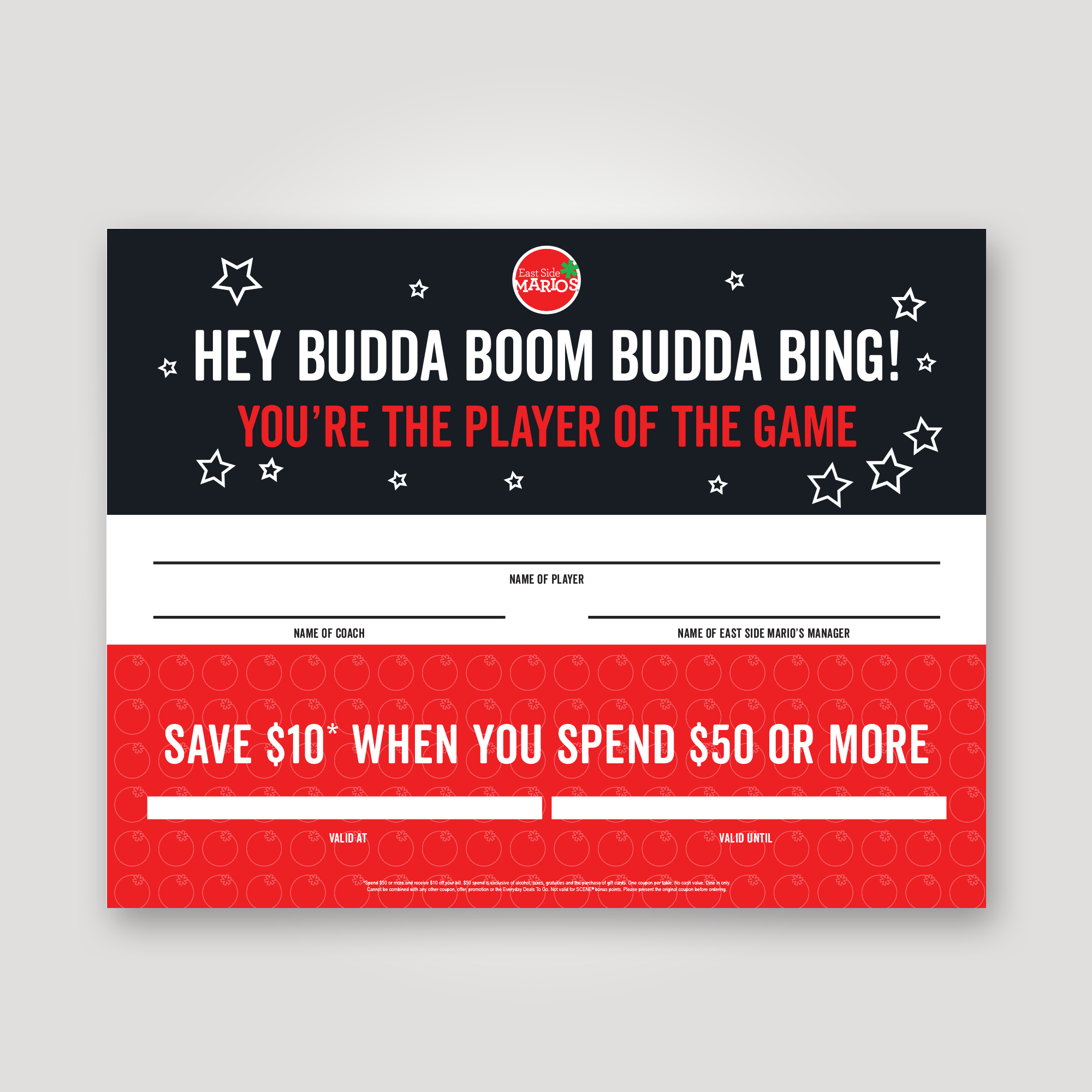 Player of the Game Coupon ($10 off $50)