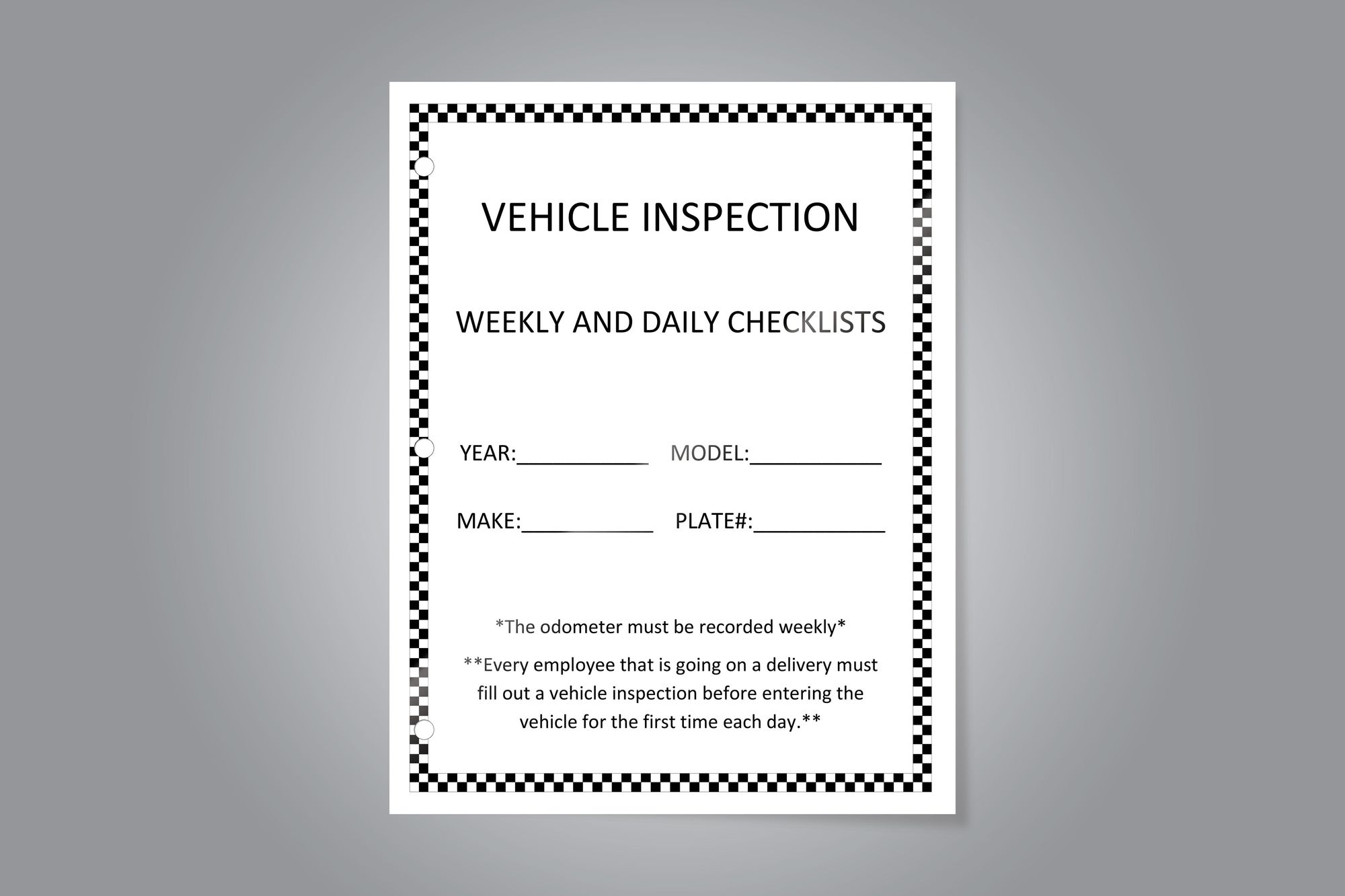Vehicle Inspection Checklist Weekly and Daily Q1-Q2 2025
