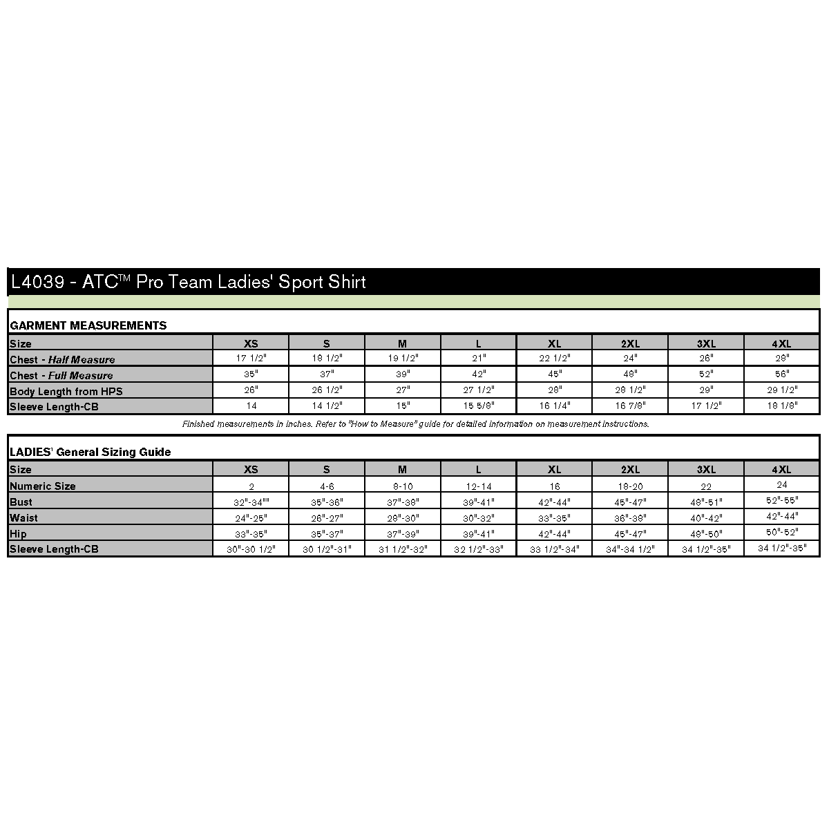 Ladies Sizing Ladies Sizing